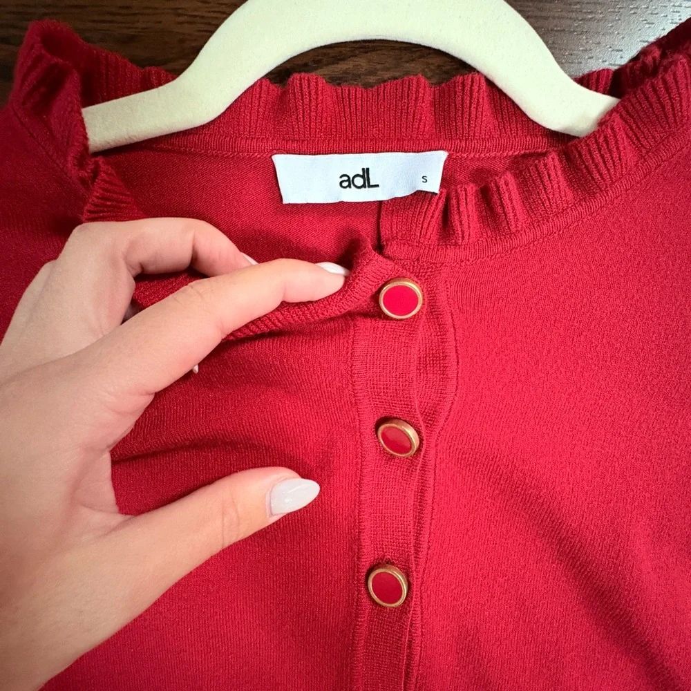 Chic Red Button-Up Ruffle Shirt - Picture 7 of 7
